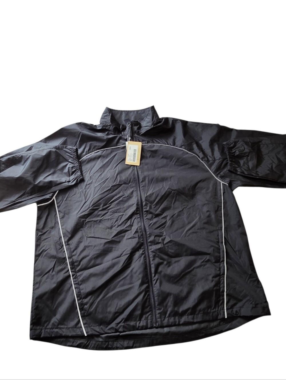Men's Black Windbreaker Jacket with Reflective Piping